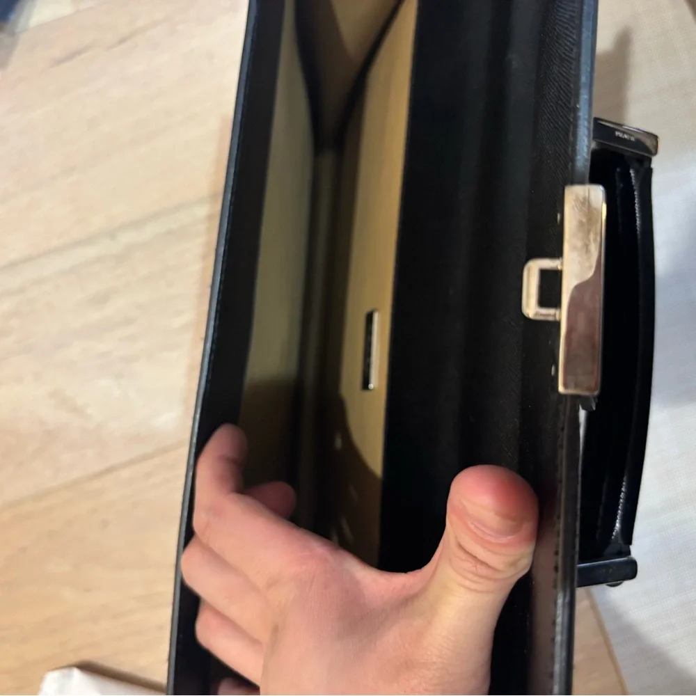 Prada VintageClassic Black Leather Briefcase with SilveHardware - Men's Work Bag
